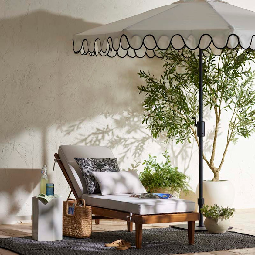 9' Round Double Scallop Outdoor Patio Umbrella, Aluminum with Auto Tilt and Crank Lift - Navy,Navy